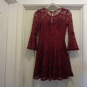 A.BEYER RETRO STYLE BURGANDY LACE 50S DRESS SM